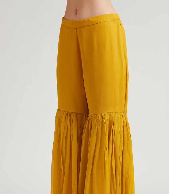 Neerus Yellow Georgette Sharara Set with Dupatta - detail view 2