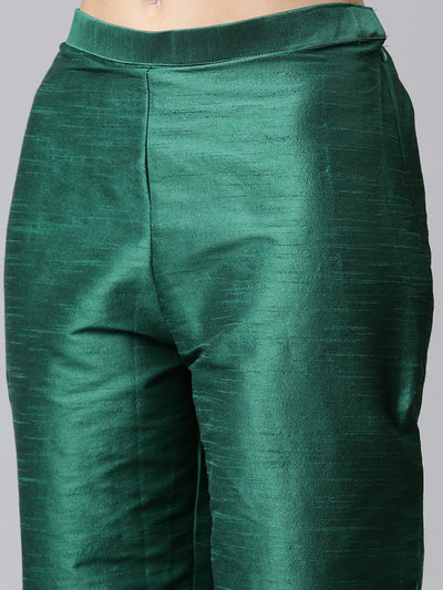 Neerus Women Green Embroidered Aari Work Kurta with Trousers  With Dupatta