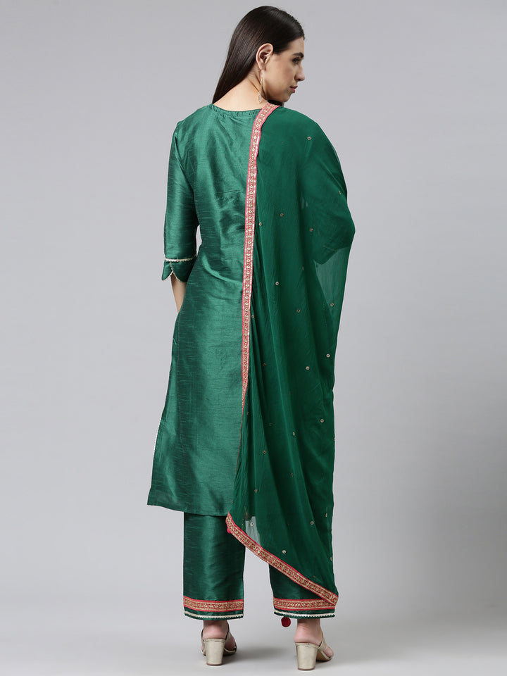 Neerus Green silk hand embroidered suit set - side view