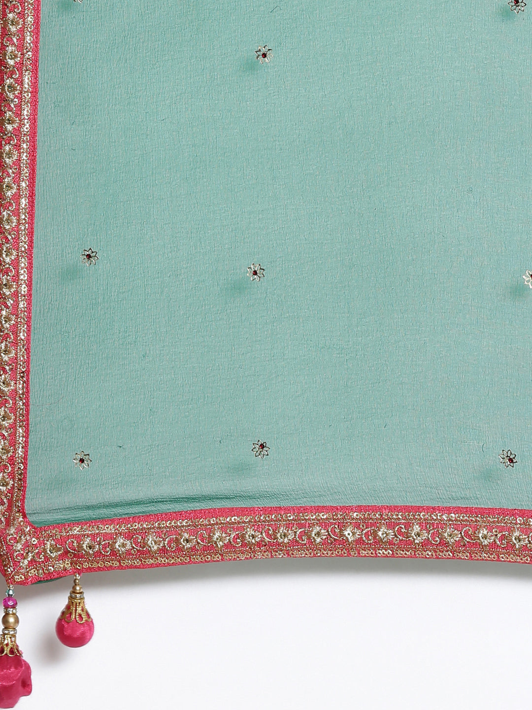 Neerus Green silk hand embroidered suit set - detail view 3