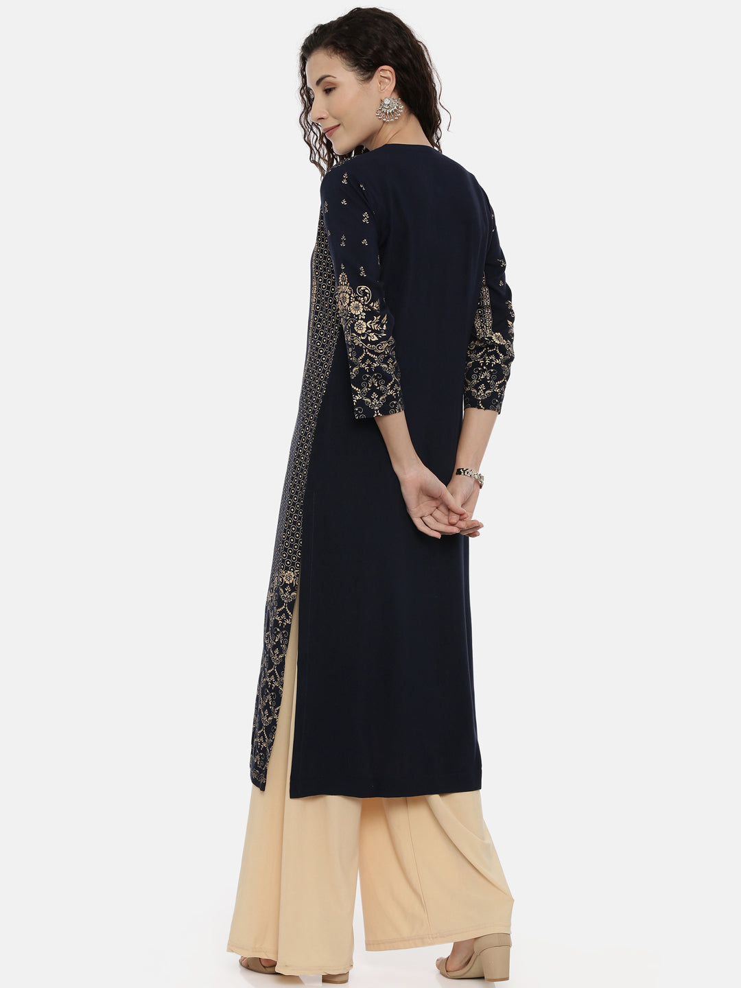 Neerus Blue printed ethnic kurta - side view