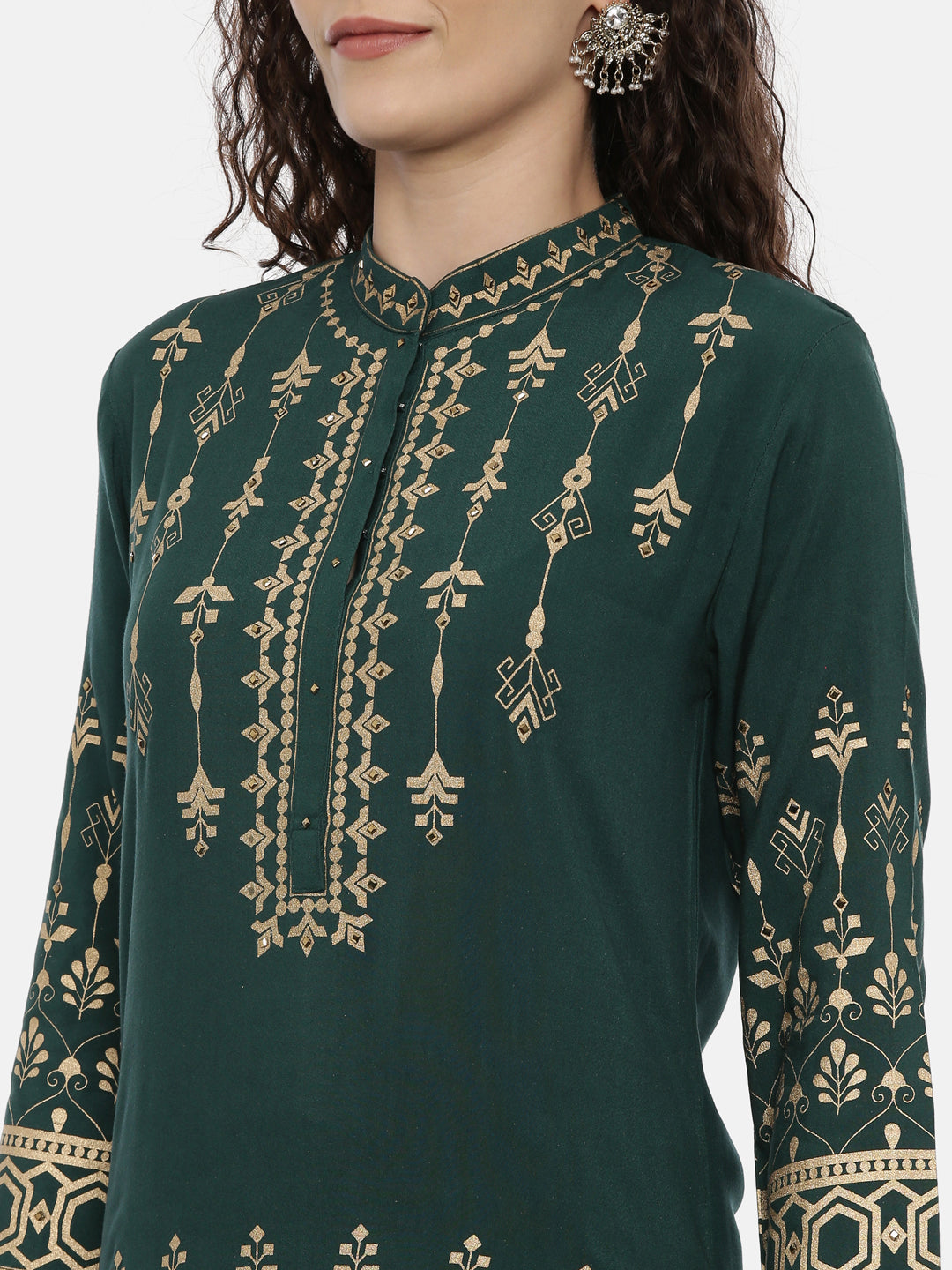 Neerus Green rayon printed kurti - back view