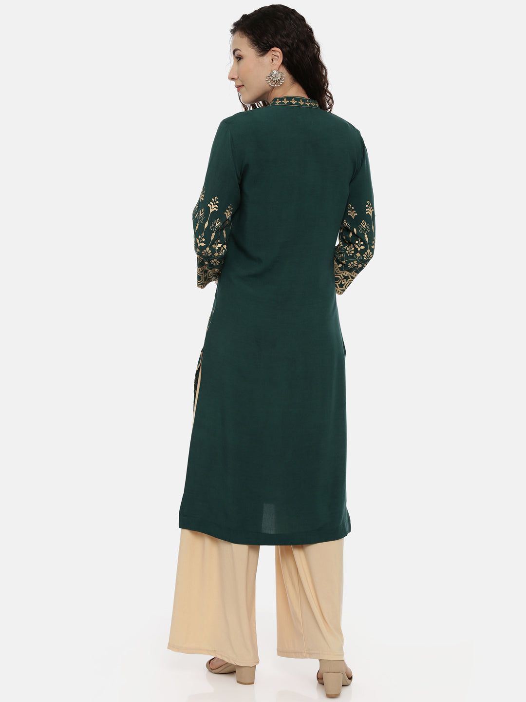 Neerus Green rayon printed kurti - detail view 1