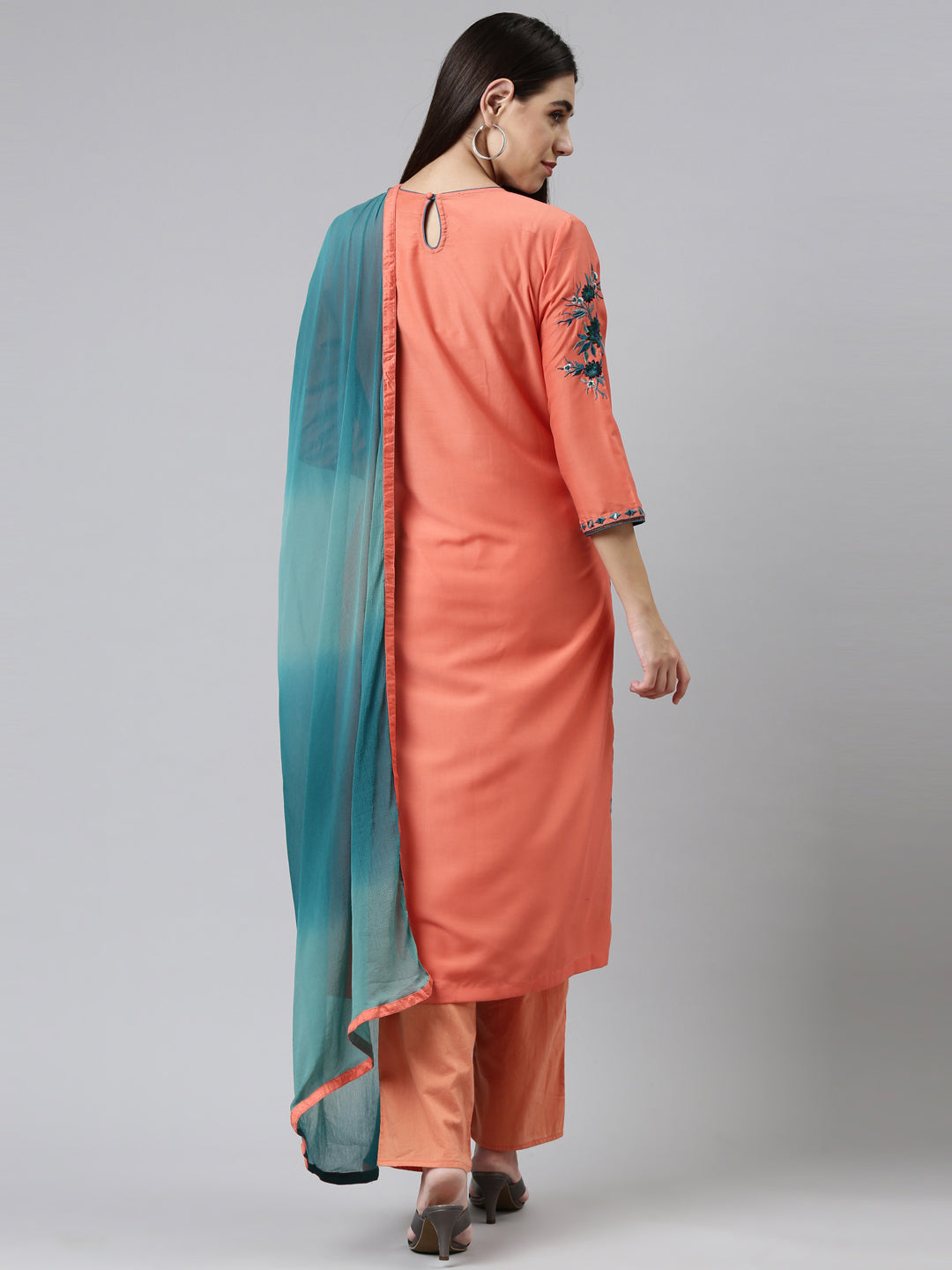 Neerus Orange cotton printed suit set - side view