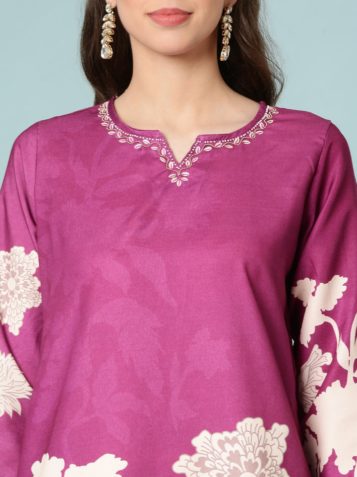 Purple Rayon Digital Print Three Piece Set