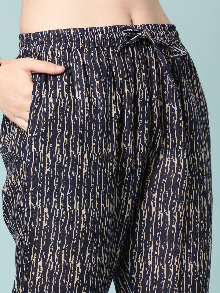 Indigo Blue Modal Silk Floral Digital Print Three Piece Set