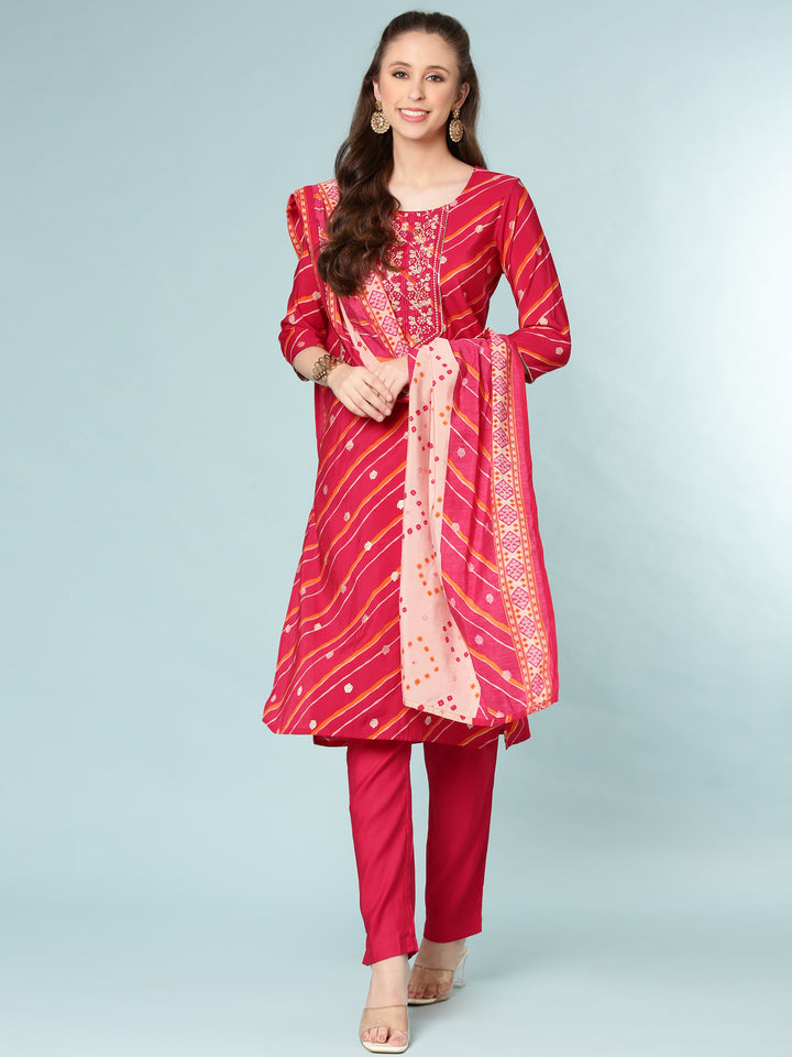 Magenta Dola Silk Three Piece Set