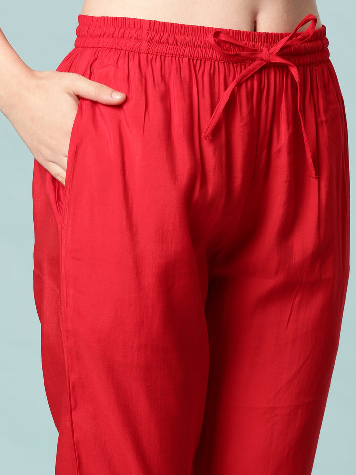 Red Dola Silk Three Piece Set