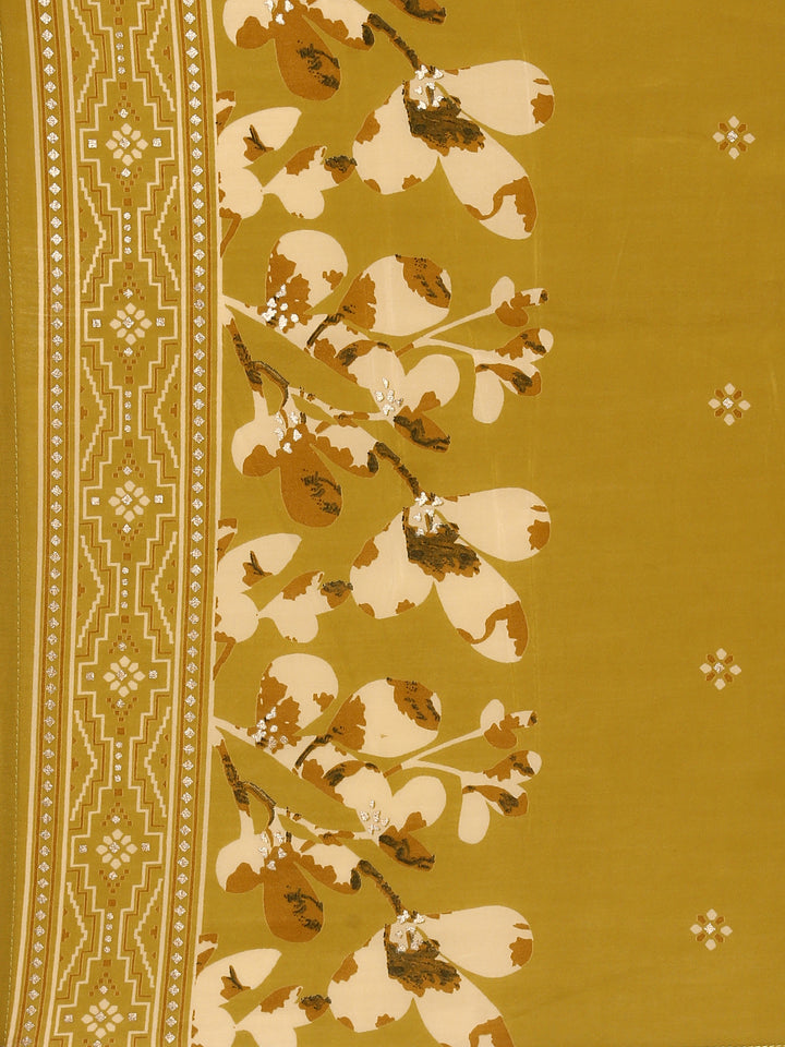 Lime Green Dola Silk Digital Print Three Piece Set