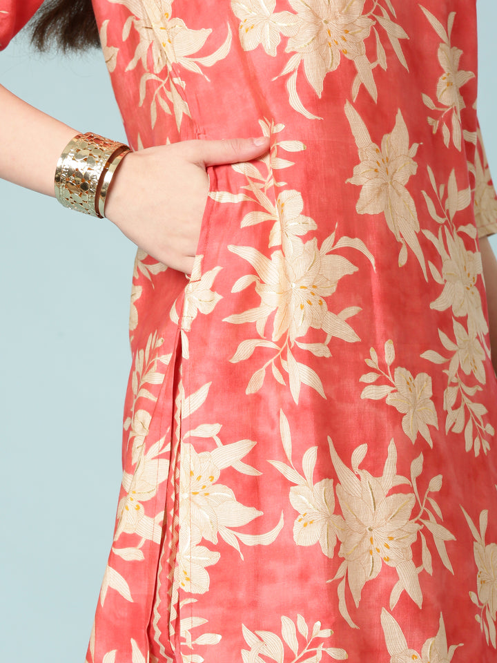 Mustard Dola Silk Floral Digital Print Three Piece Set