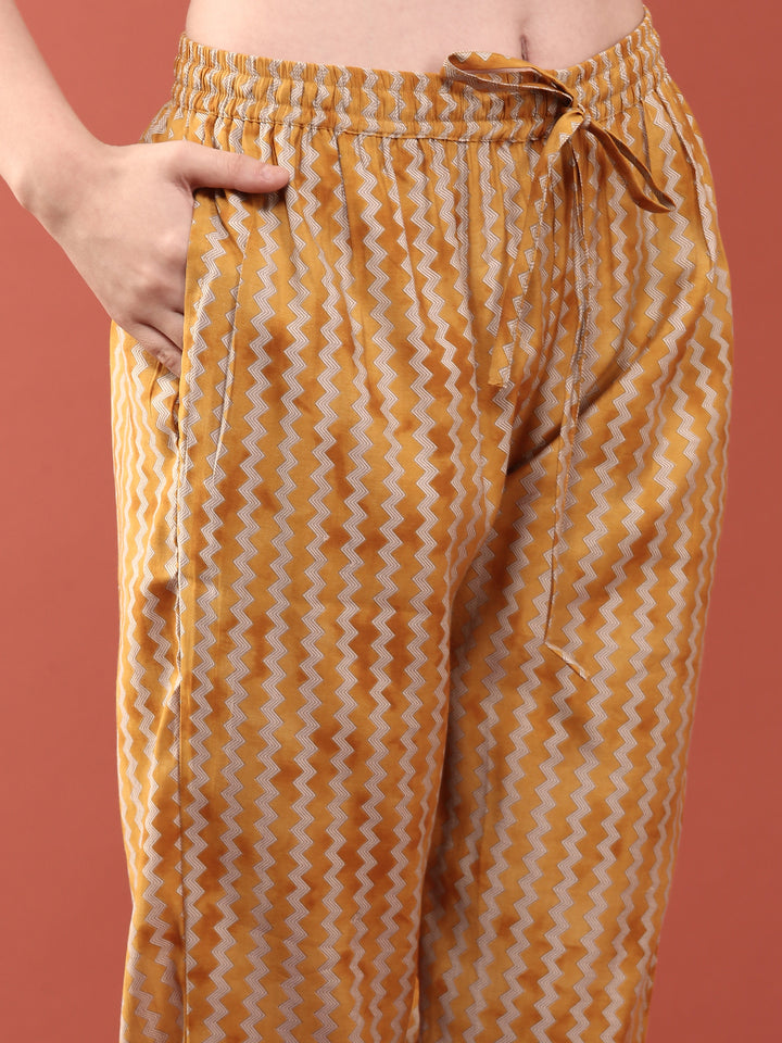 Mustard Dola Silk Floral Digital Print Three Piece Set