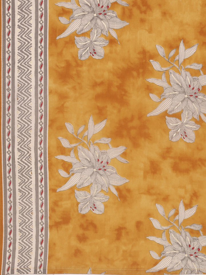 Mustard Dola Silk Floral Digital Print Three Piece Set