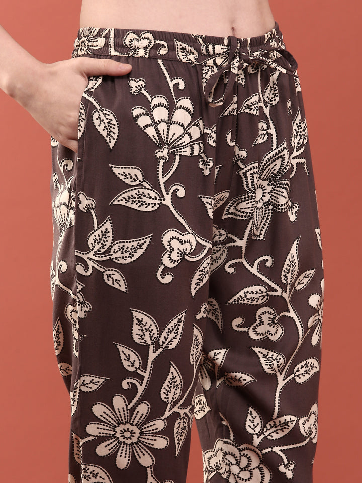 Grape Rayon Floral Printed Two Piece Set