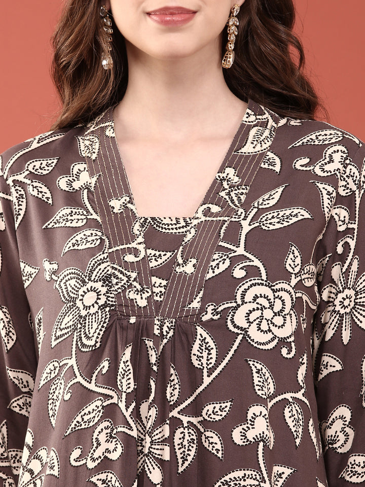 Grape Rayon Floral Printed Two Piece Set