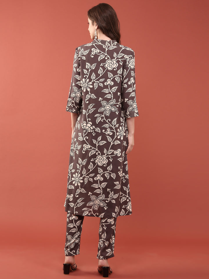 Grape Rayon Floral Printed Two Piece Set