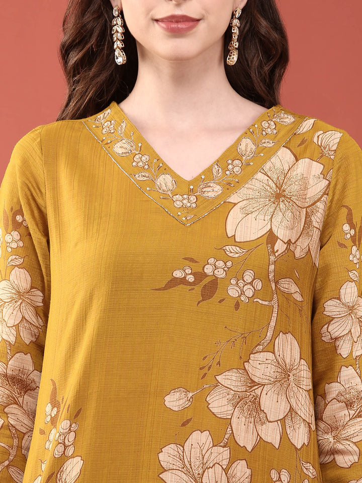 M Green Viscose Rayon Floral Printed Two Piece Set