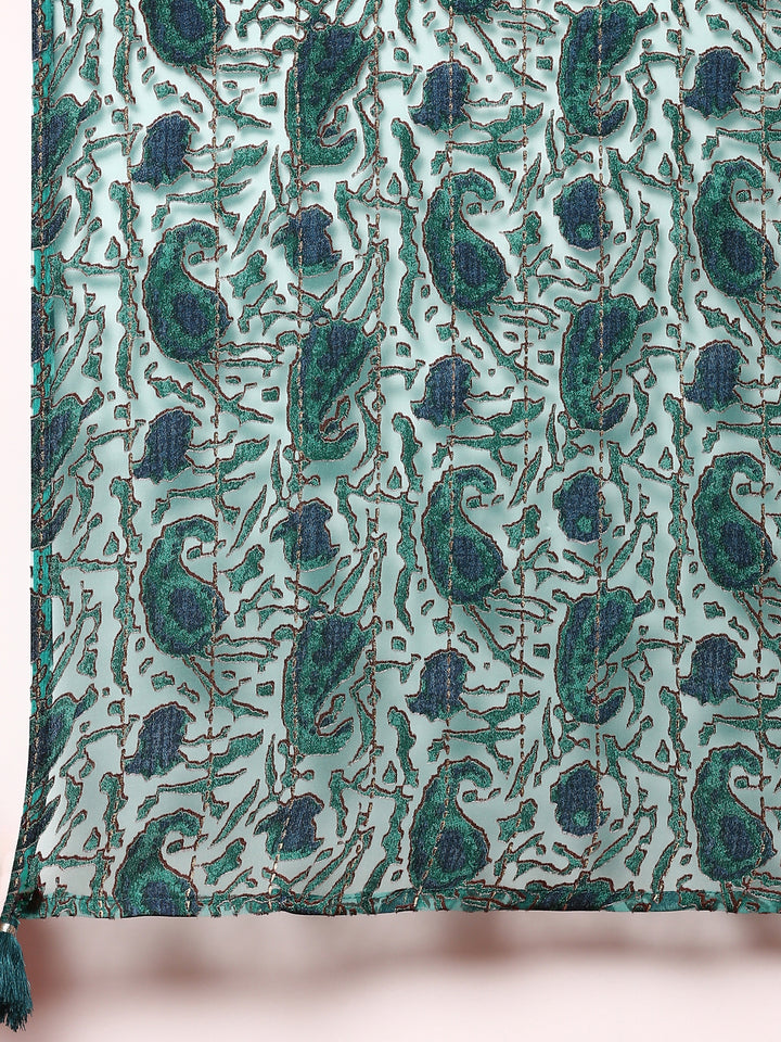 Green muslin embroidered three piece suit set