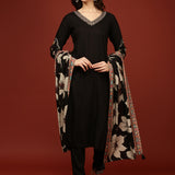 Black Rayon Three Piece Suit Set