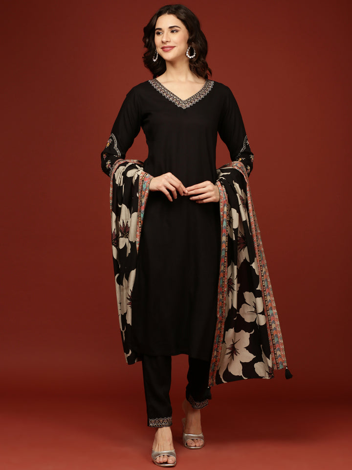 Black Rayon Three Piece Suit Set