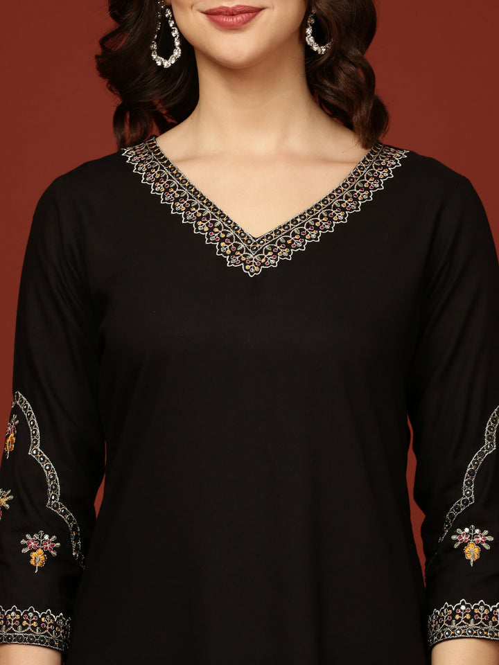 Black Rayon Three Piece Suit Set