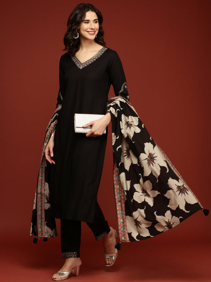 Black Rayon Three Piece Suit Set