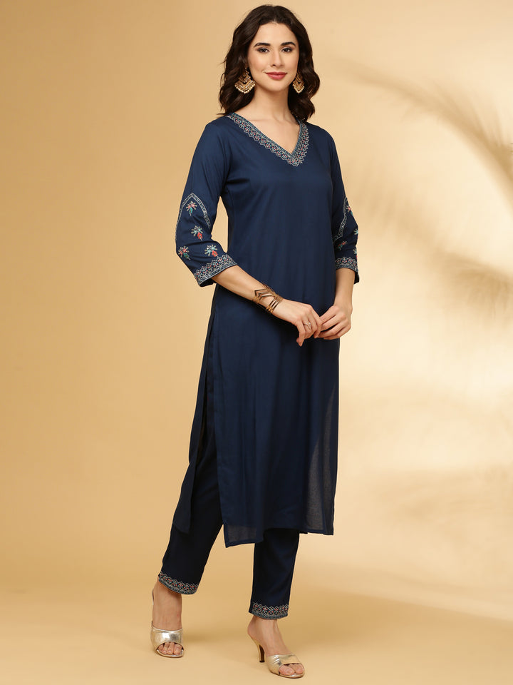 Cobalt Rayon Three Piece Suit Set