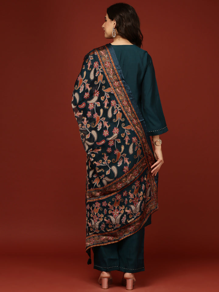 Peacock Modal Silk Three Piece Suit Set