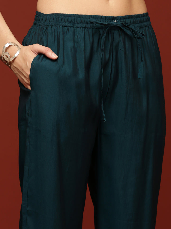 Peacock Modal Silk Three Piece Suit Set