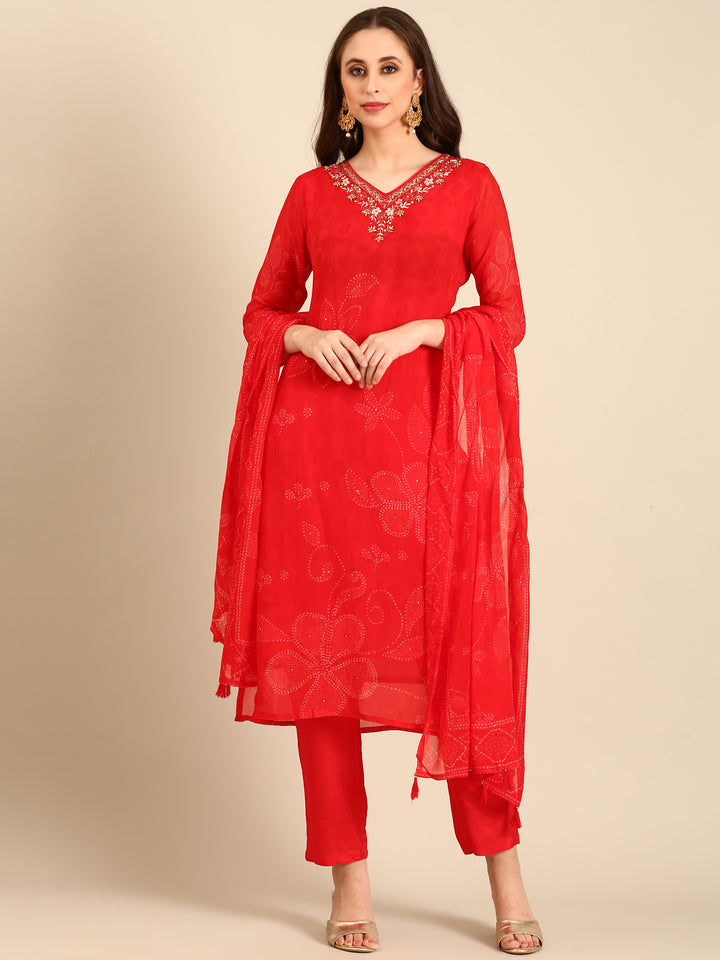 Red Handed embroidery three piece suit set