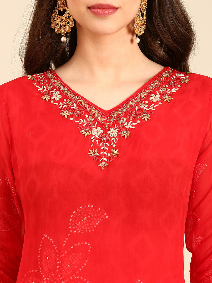 Red Handed embroidery three piece suit set
