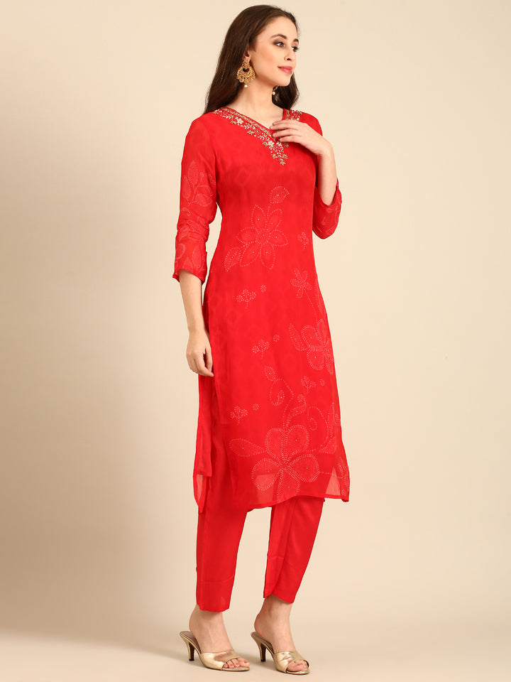 Red Handed embroidery three piece suit set
