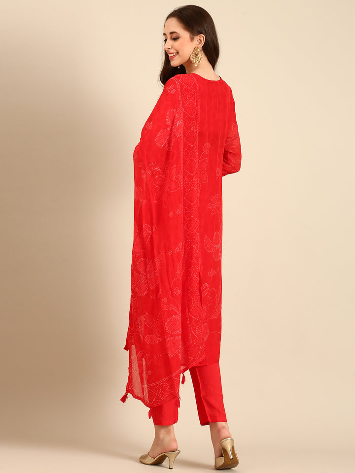 Red Handed embroidery three piece suit set