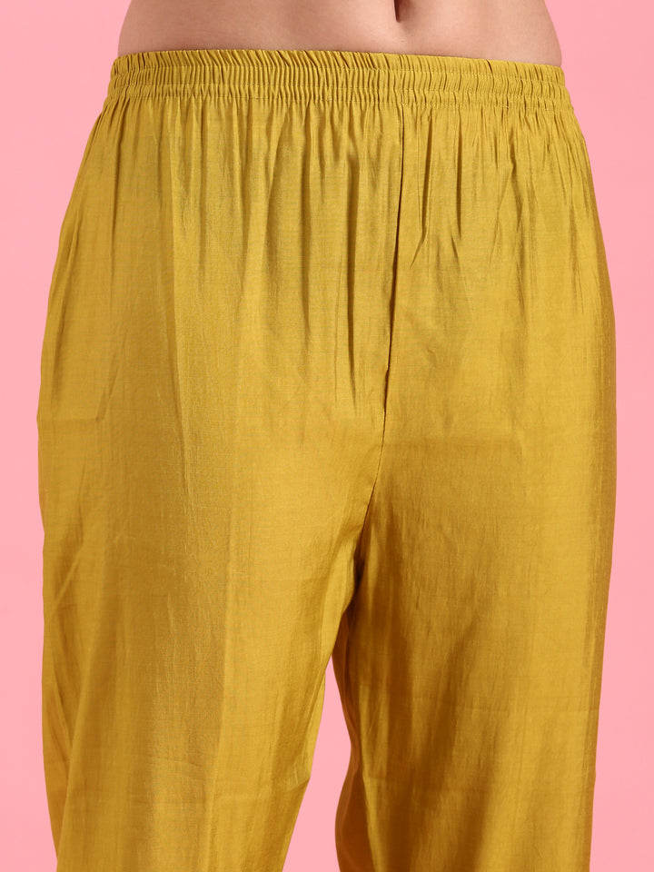 Green Chanderi Embroidery Aline Three Piece Suit Set