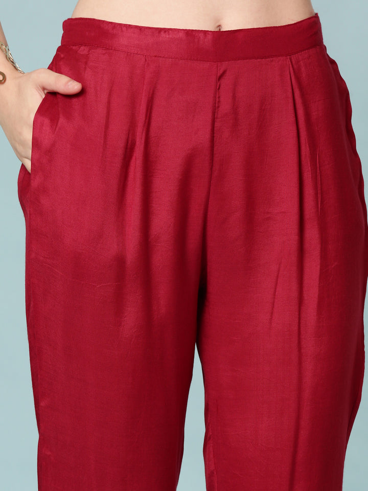 Maroon Chinnon Three Piece Set