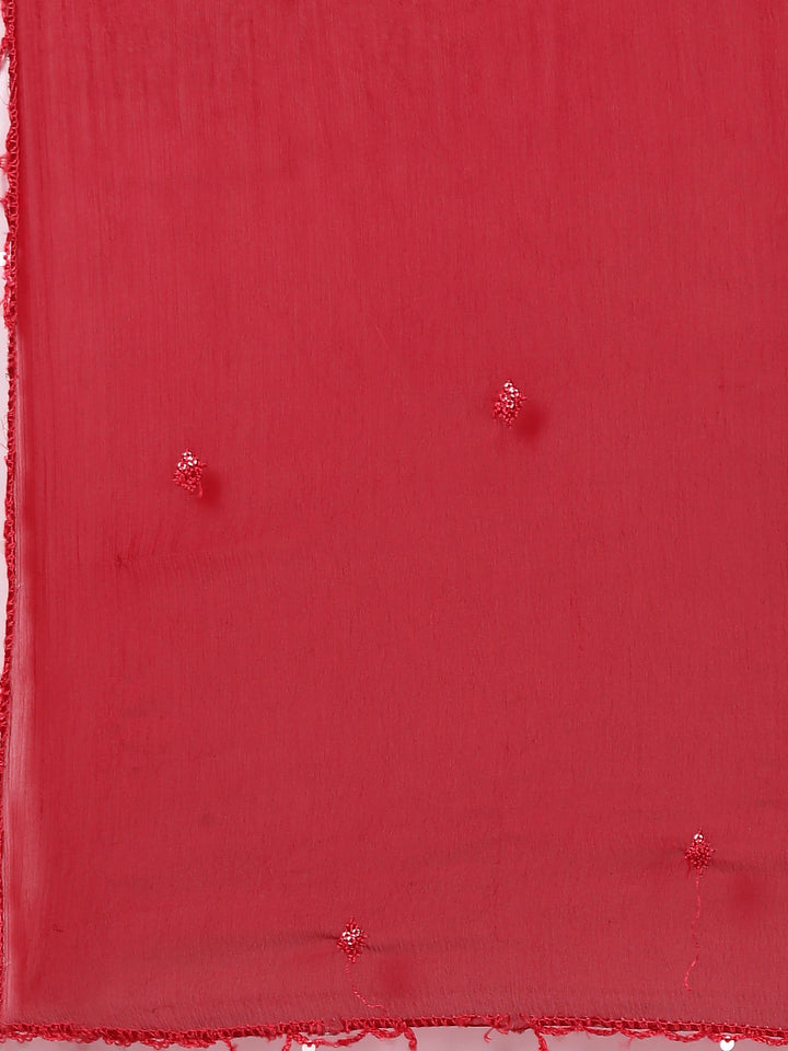 Maroon Chinnon Three Piece Set