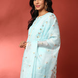 Ferozi Kota doriya Resham thread work three piece suit set