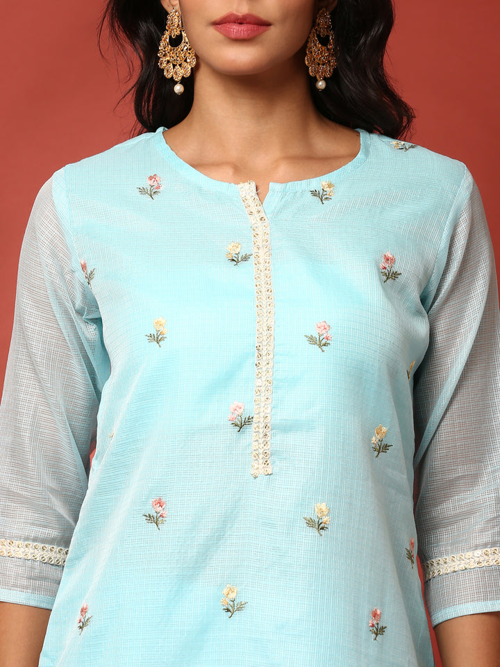 Ferozi Kota doriya Resham thread work three piece suit set