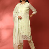 Pista Green Kota doriya Resham thread work three piece suit set