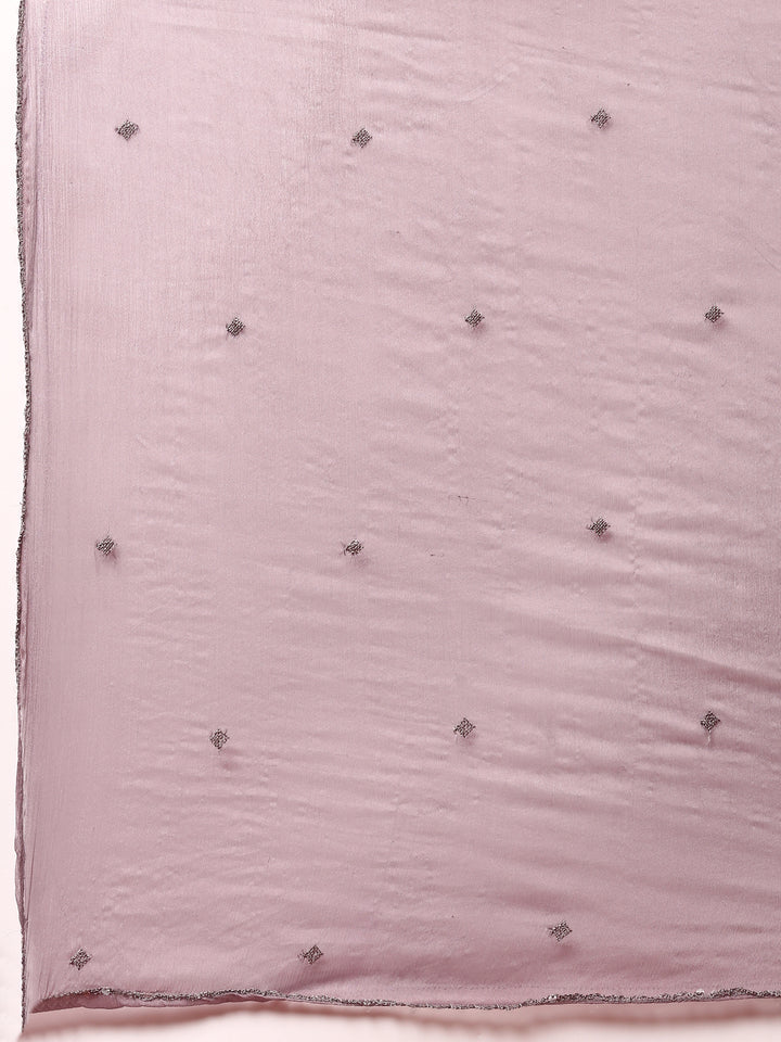 Lilac chinon embroidered three piece suit set