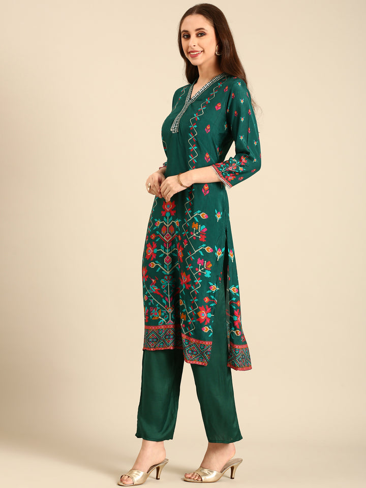 Bottle Green Suit set with Organza duppatta