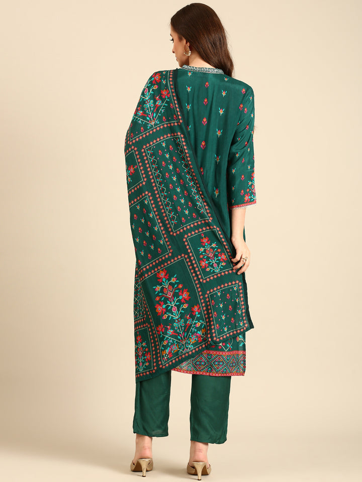 Bottle Green Suit set with Organza duppatta