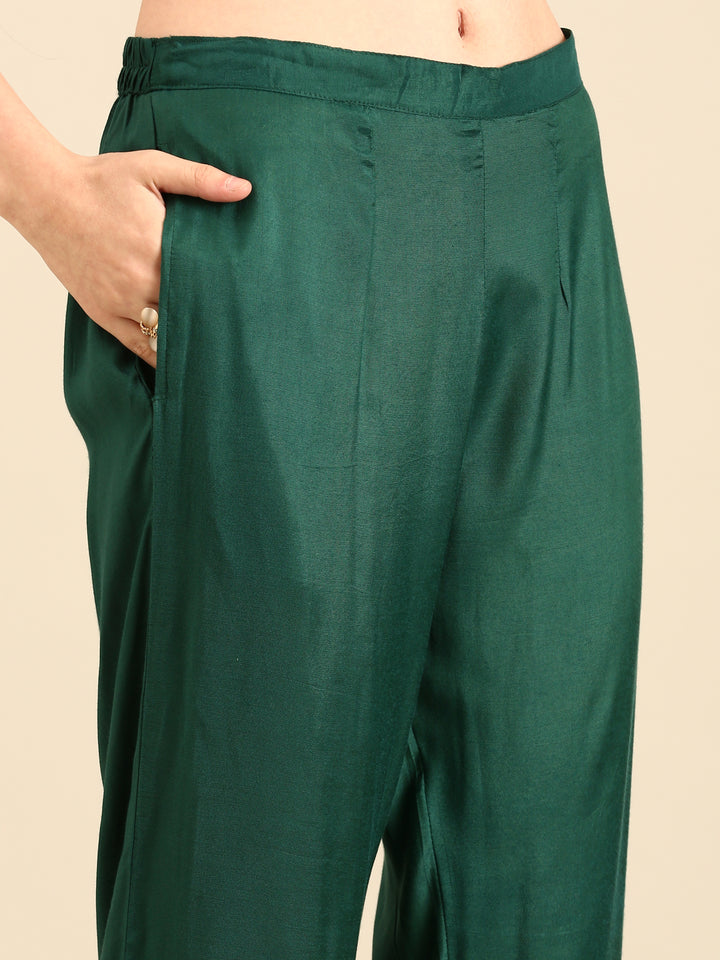 Bottle Green Suit set with Organza duppatta