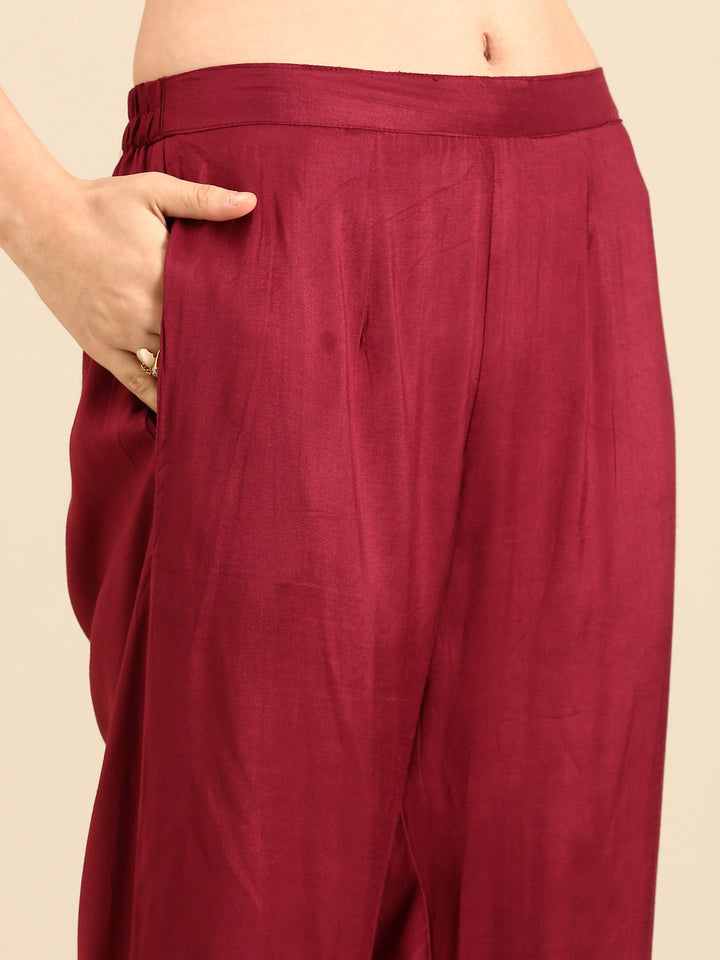 Wine suit set with organza duppata