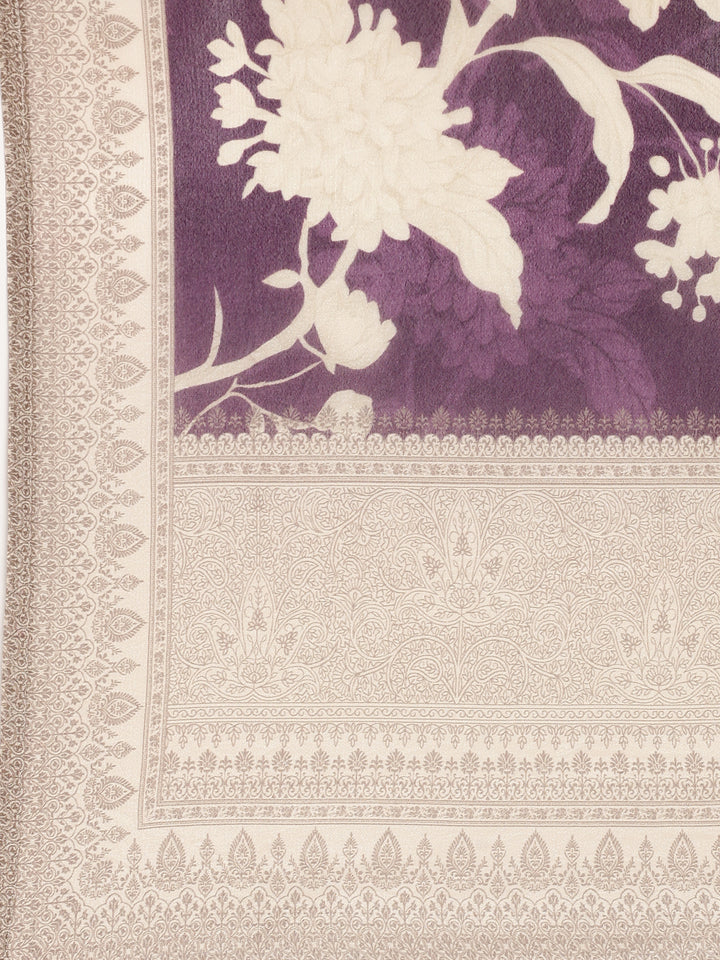 Purple Crepe Floral Printed Three Piece Set