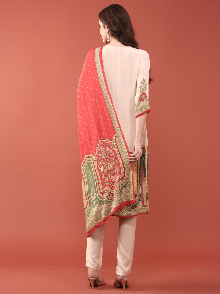 Cream Crepe Digital Print Three Piece Set