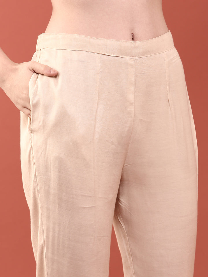 Cream Crepe Digital Print Three Piece Set