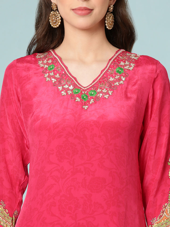 Rani Pink Crepe Digital Print Three Piece Set