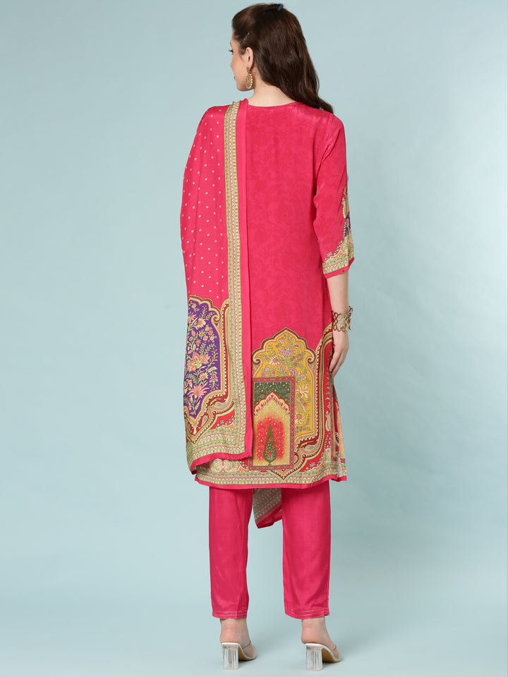 Rani Pink Crepe Digital Print Three Piece Set