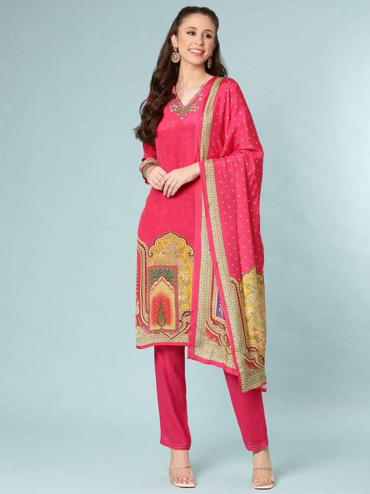 Rani Pink Crepe Digital Print Three Piece Set