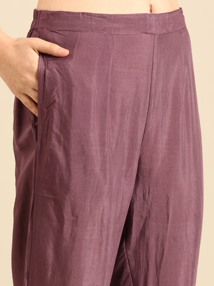 Light purple Digital printed three piece Crepe suit set